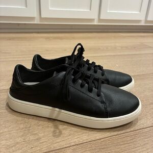 Olukai Women’s Pehuea Li’ili Black Leather Lace Up Sneaker Size 6.5